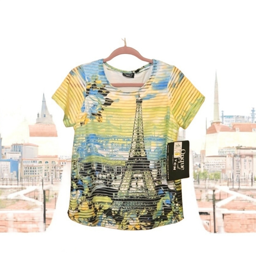Onque Casuals Eiffle Tower  Paris Multicolored Print Top MP